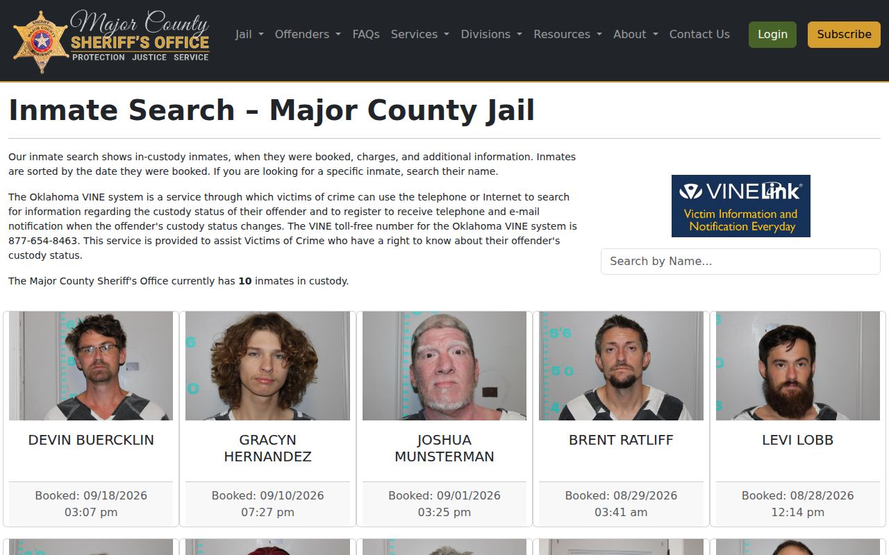 Major County arrest warrant records separate inmate search interface