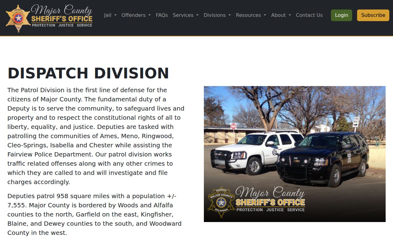 Major County warrant records county patrol coverage