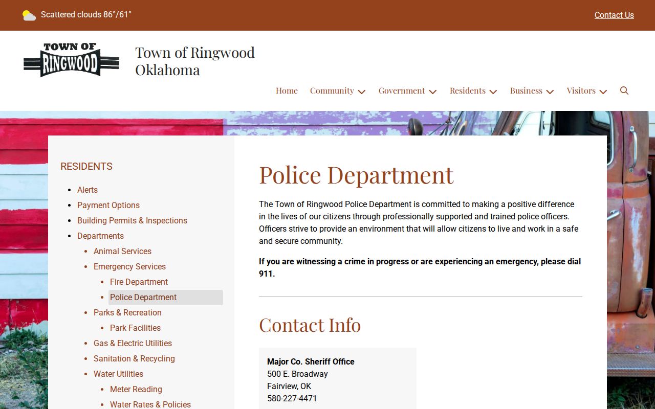 Major County city court warrant records Ringwood Police handoff